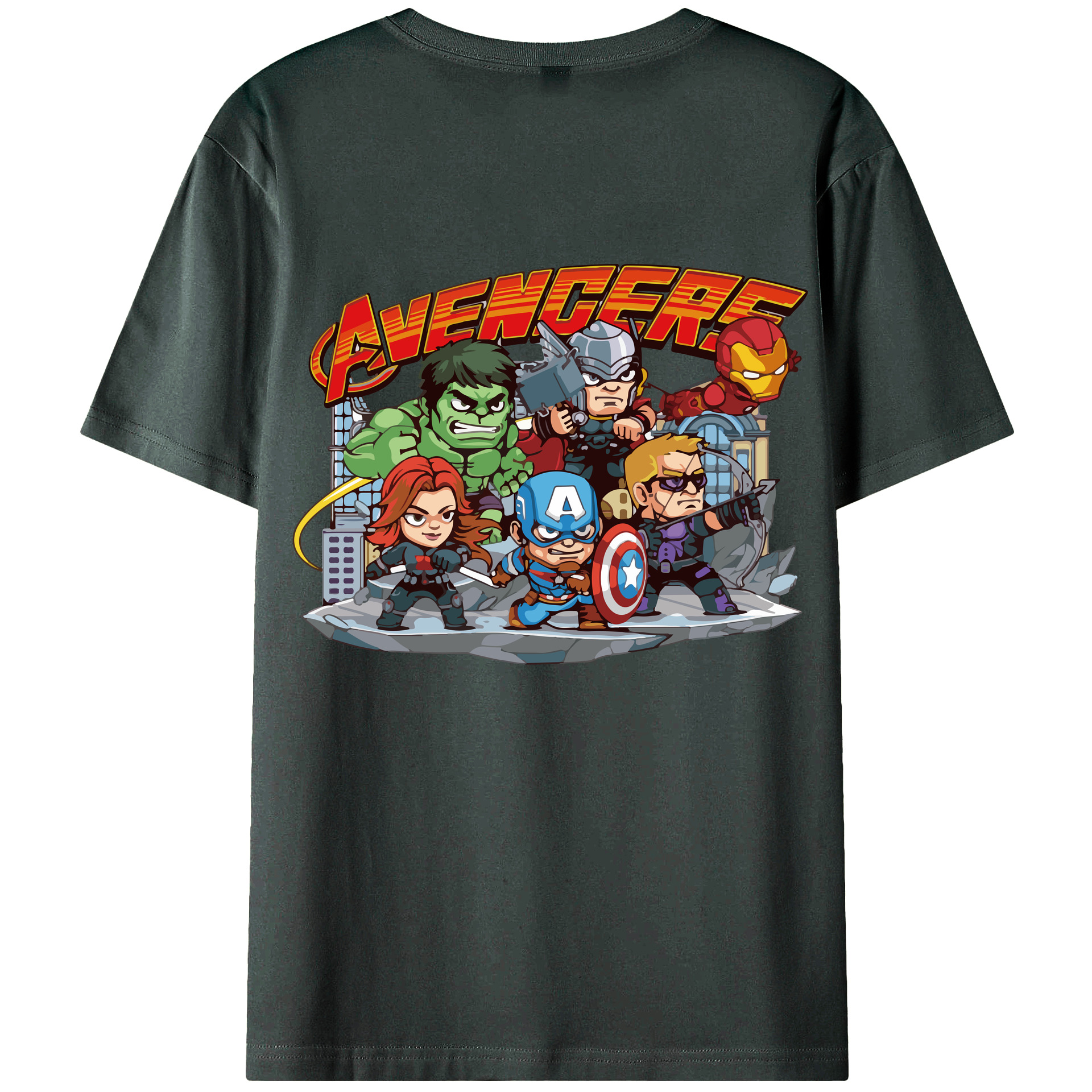 （画像用） アベンジャーズ The Avengers 綿100％ メンズ半袖Tシャツ（バックプリント） 通気性